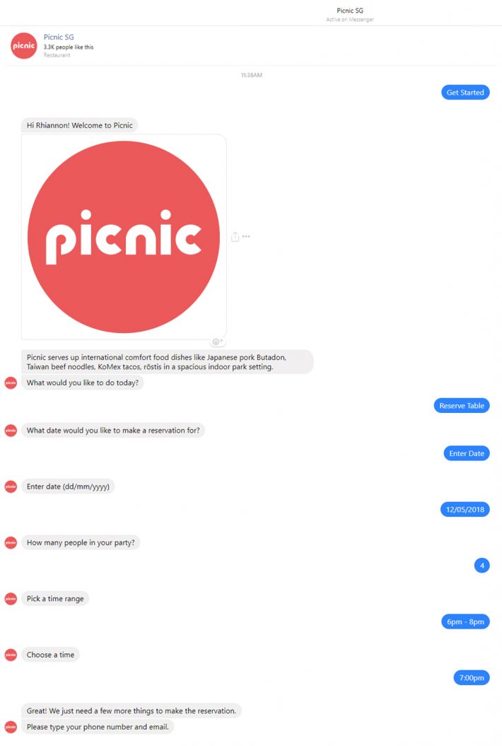Book Picnic Singapore online with Chatbot