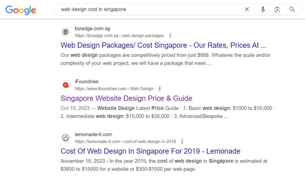 web design cost in singapore